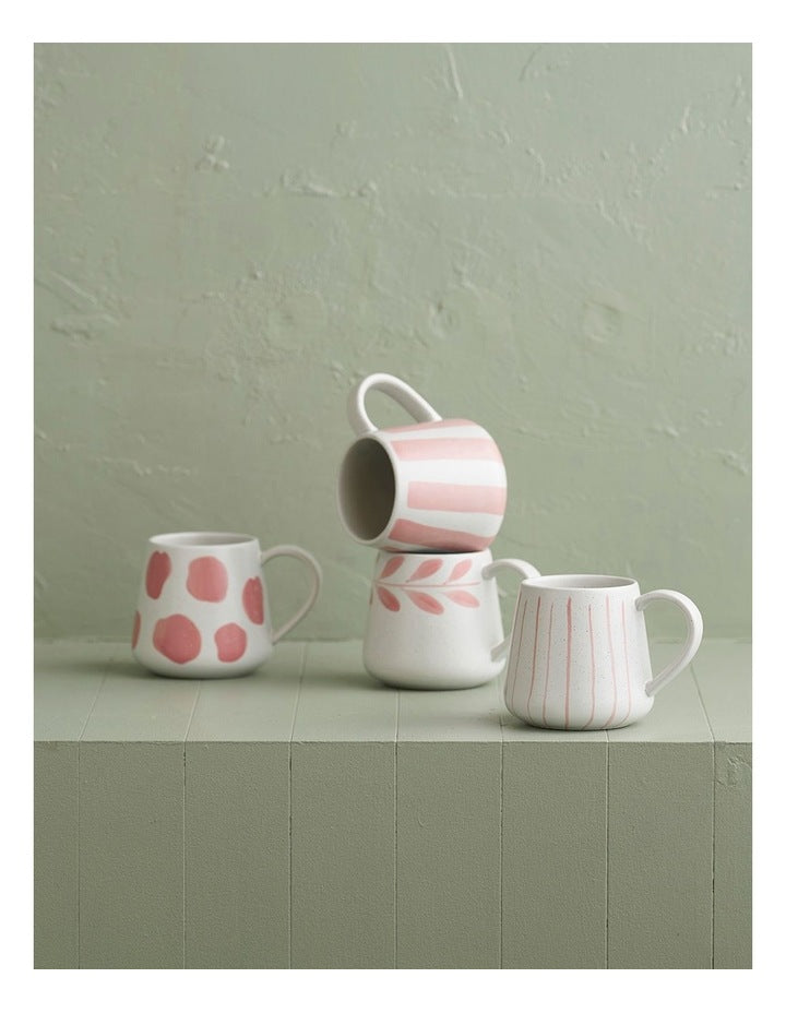 Mediterranean Hand Painted Party Thick Striped Mug in Coral