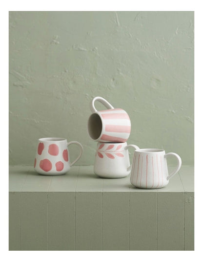 Mediterranean Hand Painted Party Thick Striped Mug in Coral
