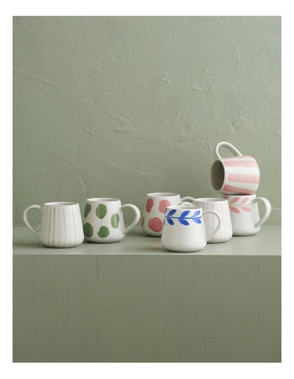Mediterranean Hand Painted Party Thick Striped Mug in Coral