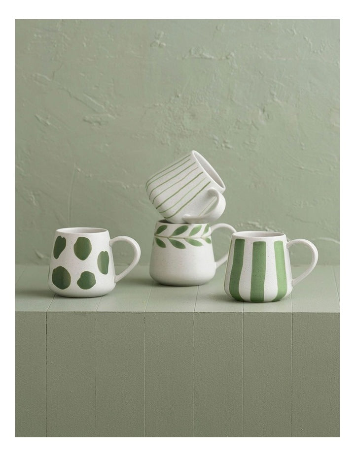 Mediterranean Party Dot Hand Painted Mug in Green