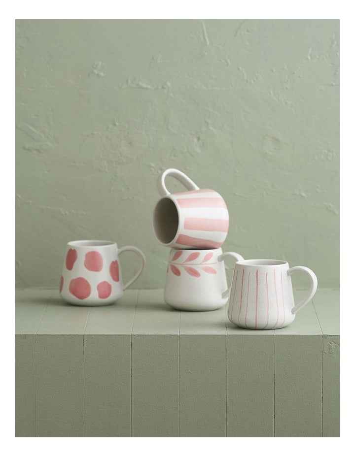 Mediterranean Hand Painted Party Thin Striped Mug in Coral