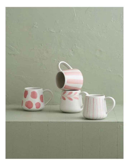 Mediterranean Hand Painted Party Thin Striped Mug in Coral