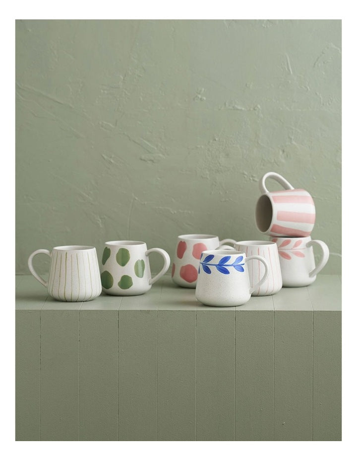 Mediterranean Hand Painted Party Thin Striped Mug in Coral