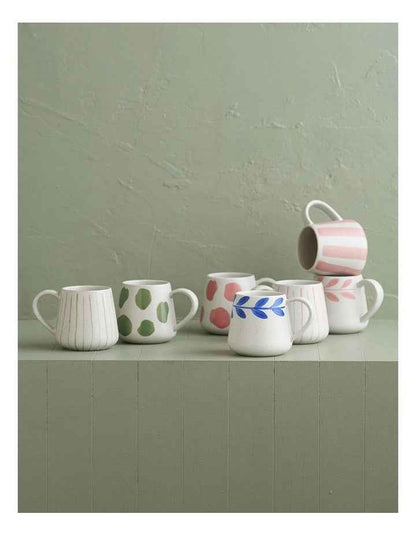 Mediterranean Party Thin Striped Hand Painted Mug in Sage