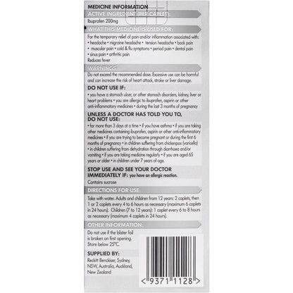 Nurofen Pain And Inflammation Relief Caplets 200mg Ibuprofen 12 Pack