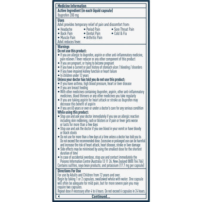 Advil Liquid Capsules Ibuprofen Pain & Fever Relief 10 Pack