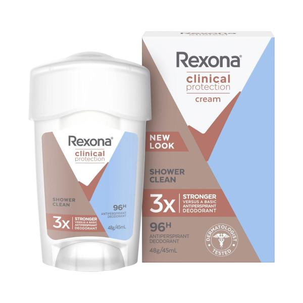 REXONA WOMEN DEODORANT 96HR CLINICAL CREAM SHOWER CLEAN 45ML