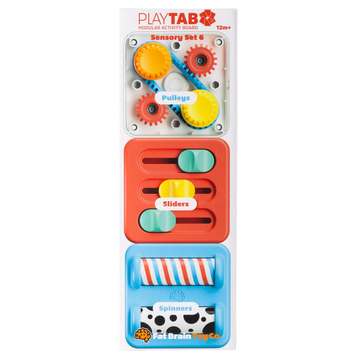 PlayTab Sensory Tiles Set 6 Pulleys, Sliders and Spinners Tile by Fat Brain Toys Sensory Cognitive Developmental Toys for Toddlers Baby Toys 12m+
