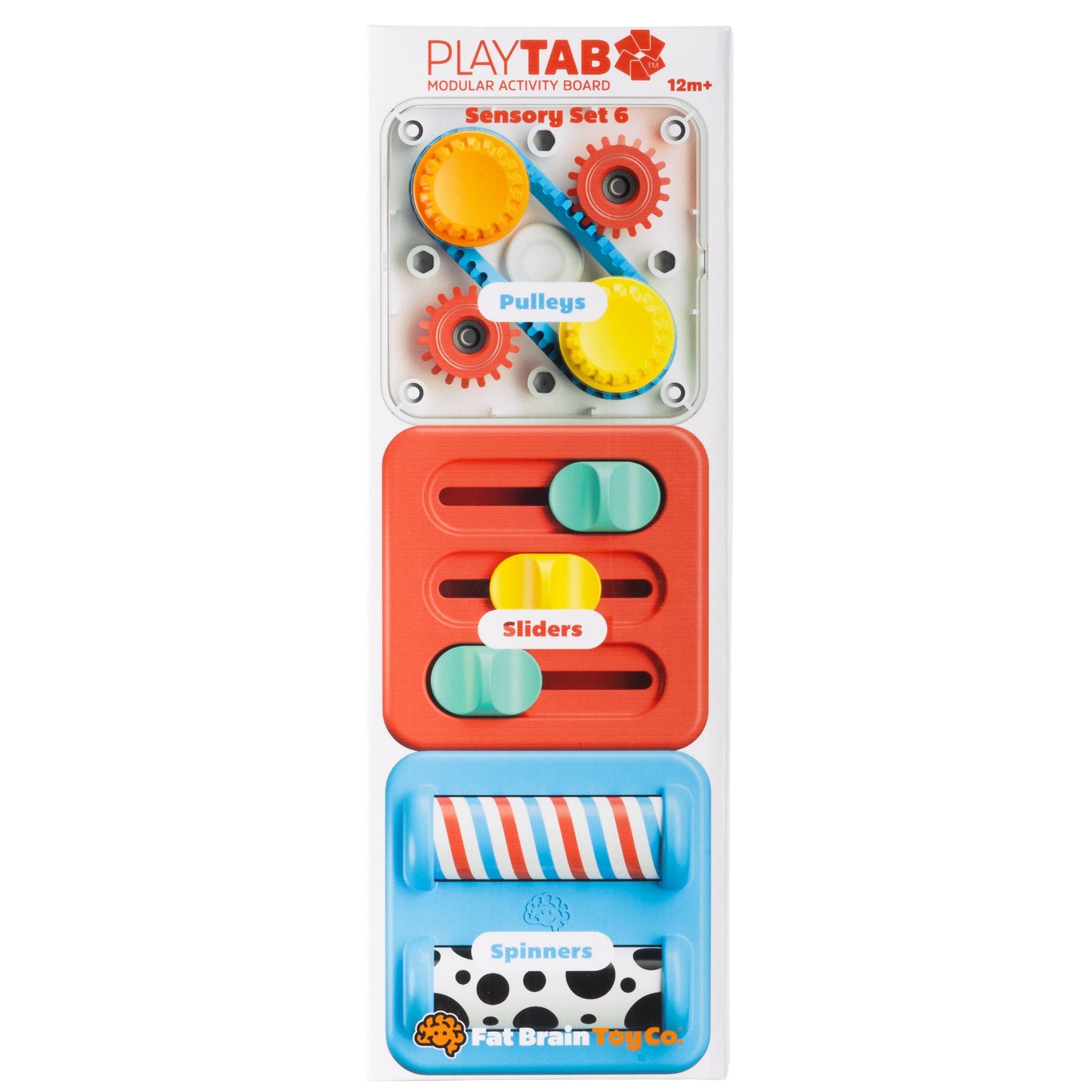 PlayTab Sensory Tiles Set 6 Pulleys, Sliders and Spinners Tile by Fat Brain Toys Sensory Cognitive Developmental Toys for Toddlers Baby Toys 12m+