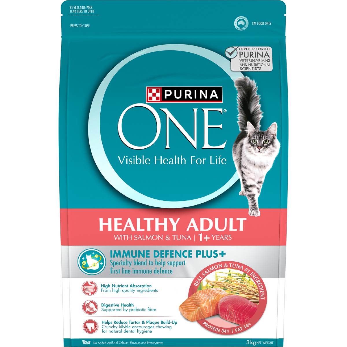 Purina One Healthy Adult With Salmon & Tuna 1+ Years Dry Cat Food 3kg