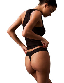 Logo Lace Trim Low Rise Thong in Black