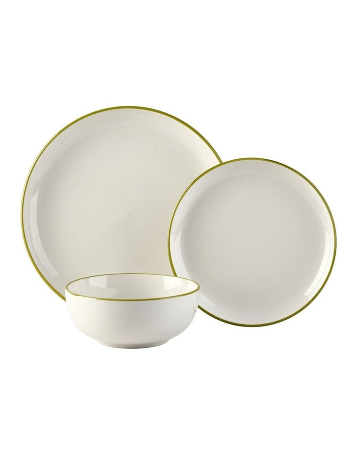 Sunnie Dinner Set 12 Pieces in Green Rim