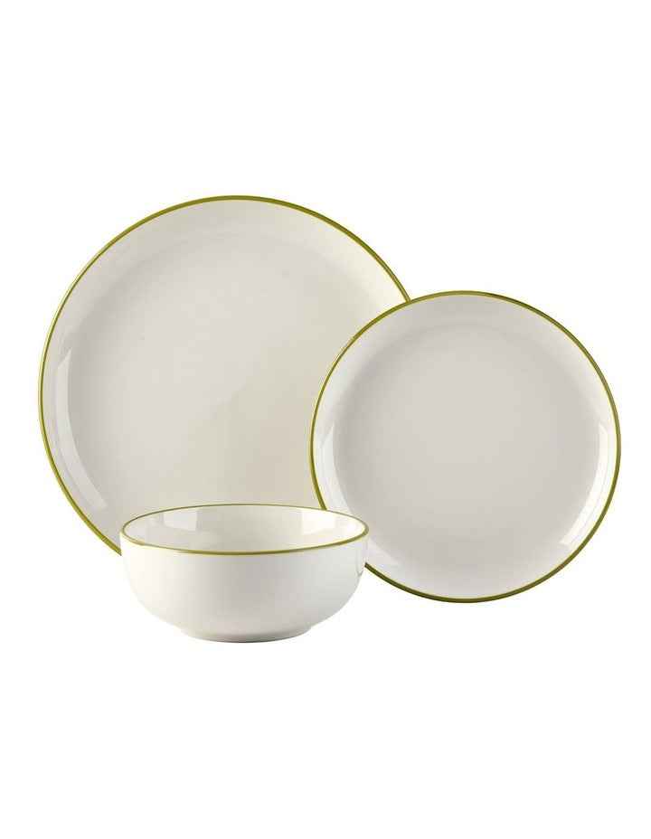 Sunnie Dinner Set 12 Pieces in Green Rim
