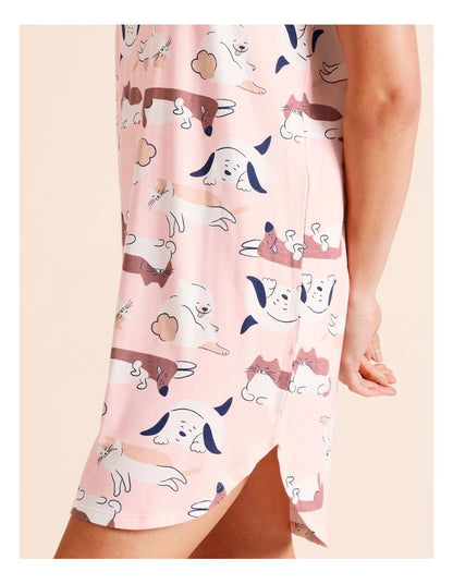 Everyday PVE Short Sleeve Nightie in Cats & Dogs Print