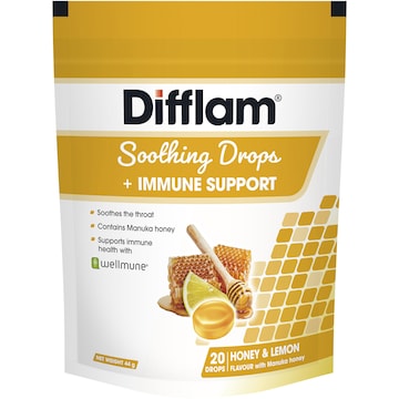 Difflam Soothing Drops + Immune Support Honey & Lemon 20 pack