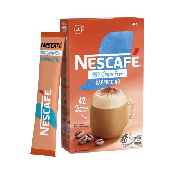 NESCAFE 98% SUGAR FREE CAPPUCCINO COFFEE SACHETS 10 PACK