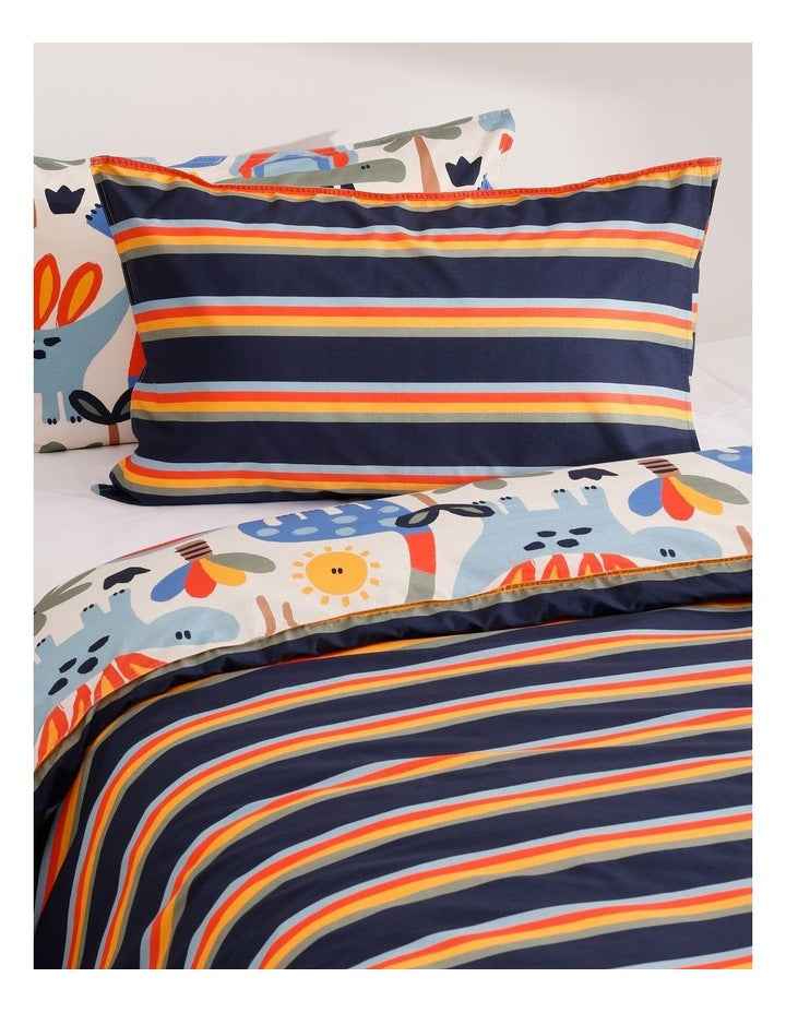 Single Rainbow Dino Quilt Cover & Pillow Case Set in White