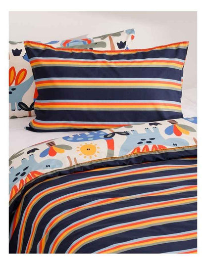 Single Rainbow Dino Quilt Cover & Pillow Case Set in White