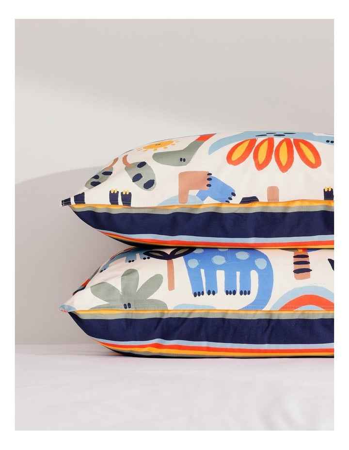 Single Rainbow Dino Quilt Cover & Pillow Case Set in White