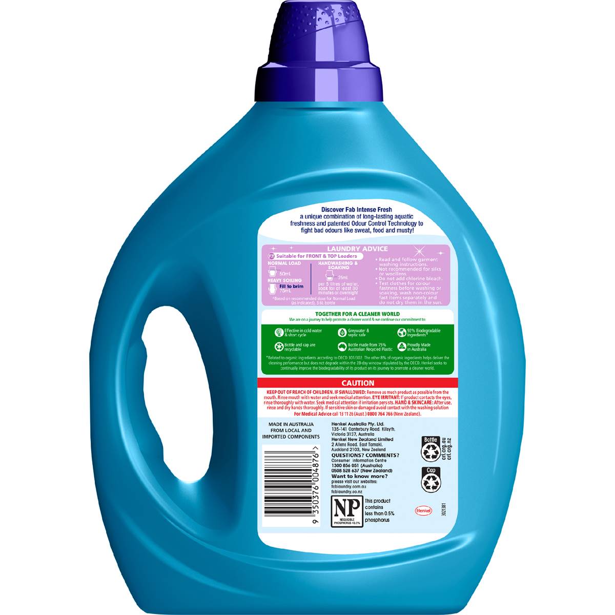 Fab Laundry Liquid Intense Fresh Odour Control 3.6L