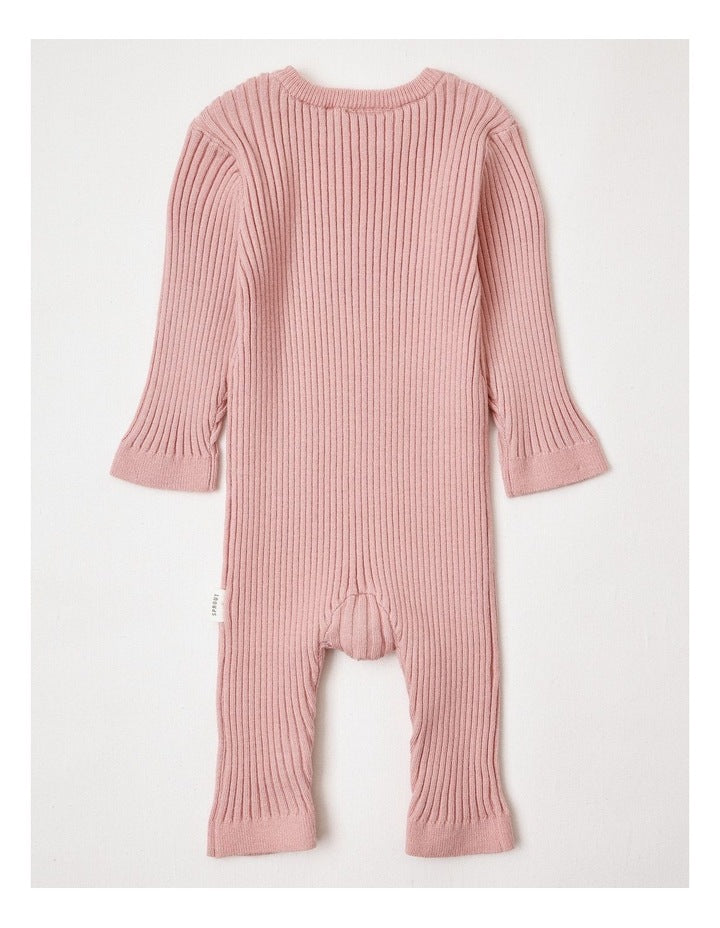 Rib Knit Coverall in Baby Pink