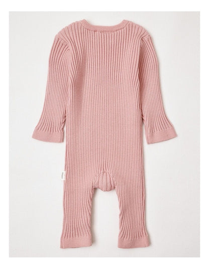 Rib Knit Coverall in Baby Pink