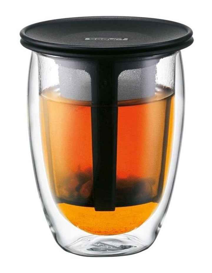 Tea For One Double Wall Glass With Tea Strainer 350ml in Clear
