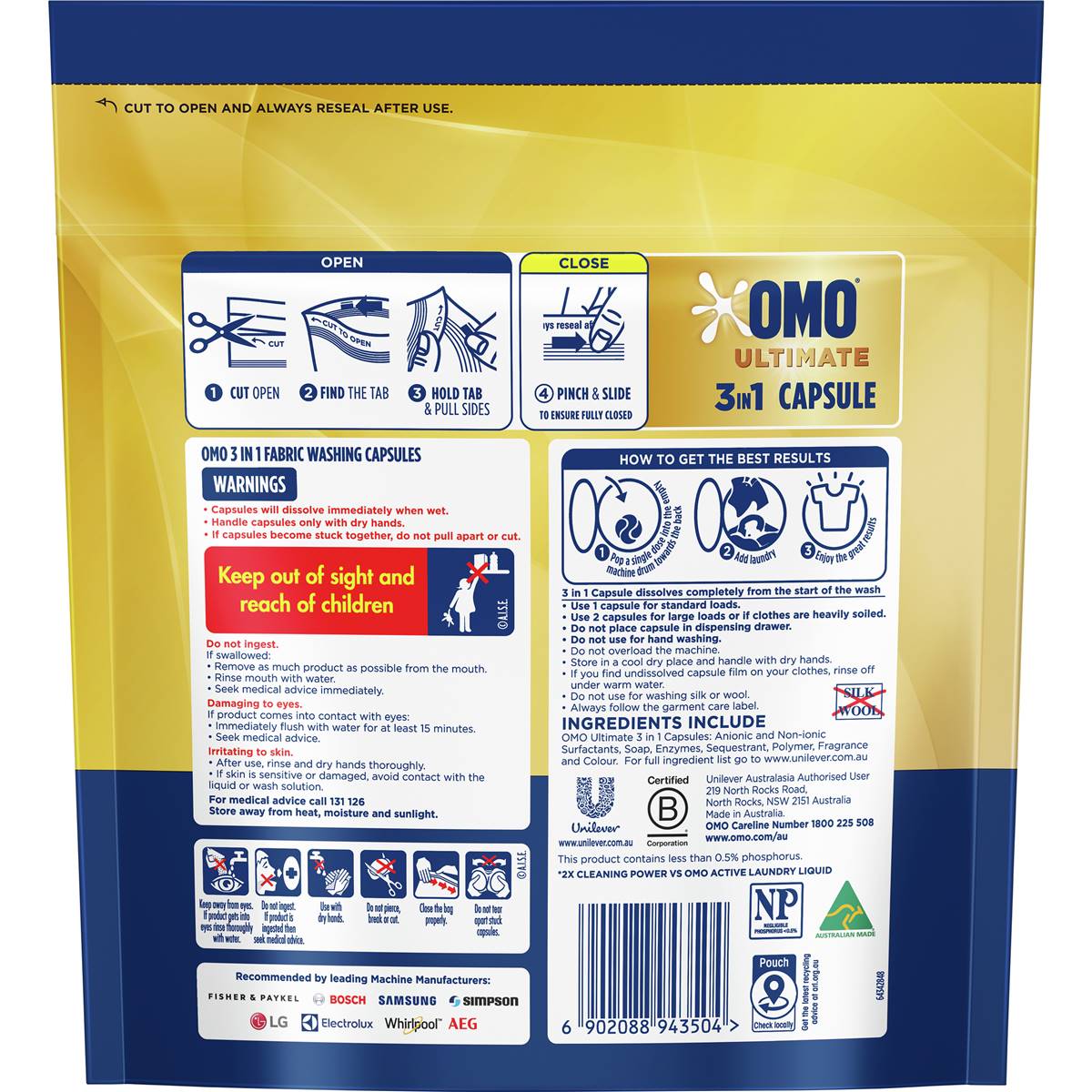 OMO Ultimate Laundry Capsules 3 in 1 17 pack