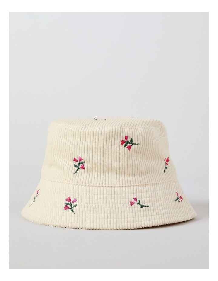 Floral Embroidery Bucket Hat in Beige