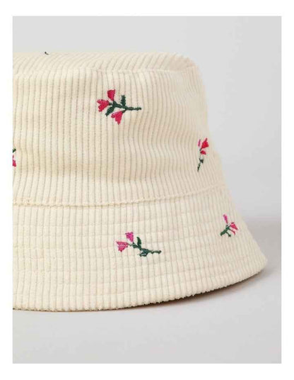 Floral Embroidery Bucket Hat in Beige