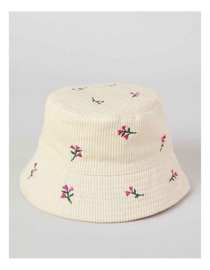 Floral Embroidery Bucket Hat in Beige