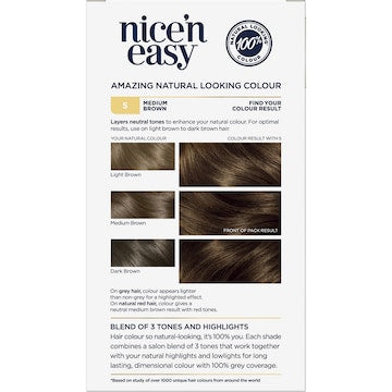Clairol Nice 'N Easy Permanent 5 Medium Brown Hair Colour each