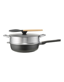 Colours All-in-One Saute with Lid SSteel Steamer Insert & Spoon - Charcoal