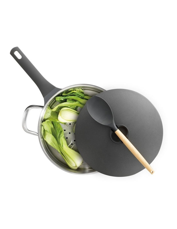 Colours All-in-One Saute with Lid SSteel Steamer Insert & Spoon - Charcoal