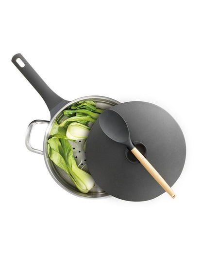 Colours All-in-One Saute with Lid SSteel Steamer Insert & Spoon - Charcoal