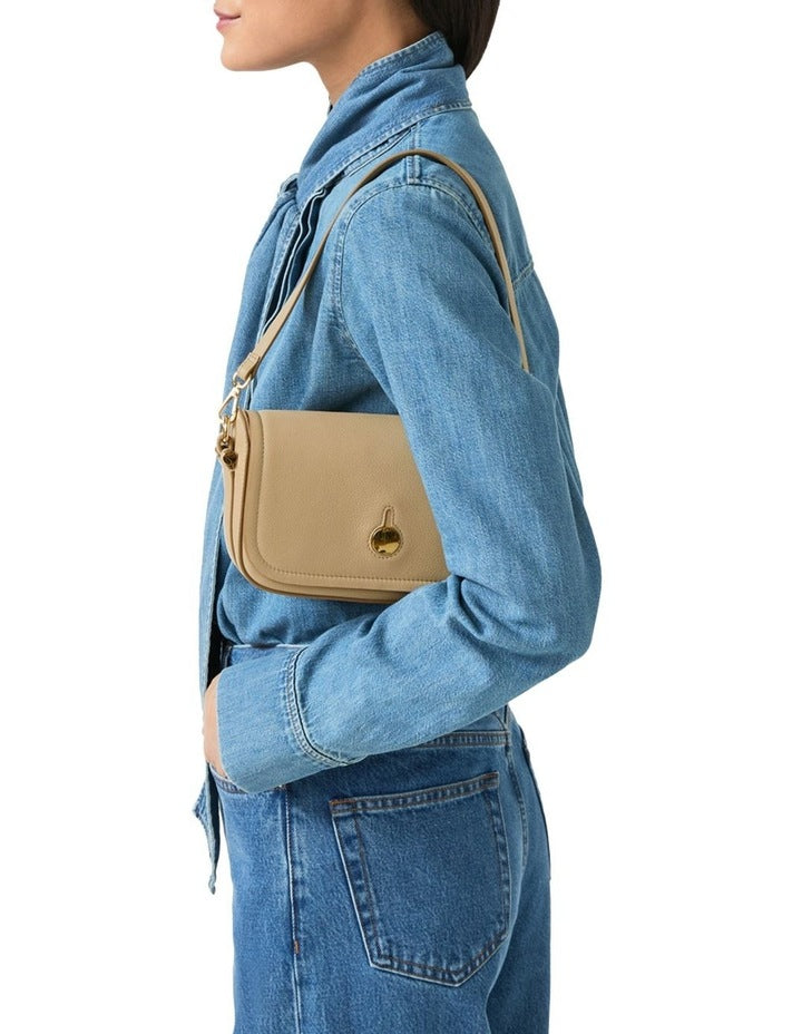 Bathurst Mews Small Flapover Crossbody Bag in Stone