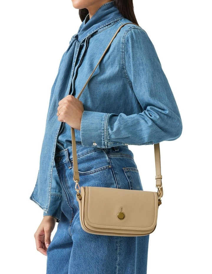Bathurst Mews Small Flapover Crossbody Bag in Stone