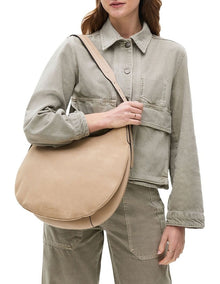 Kensington Place Suede Large Open Top Shoulder Bag in Stone