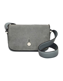 Bathurst Mews Suede Medium Flapover Crossbody Bag in Grey