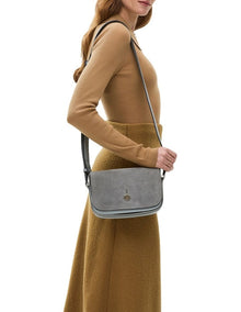 Bathurst Mews Suede Medium Flapover Crossbody Bag in Grey