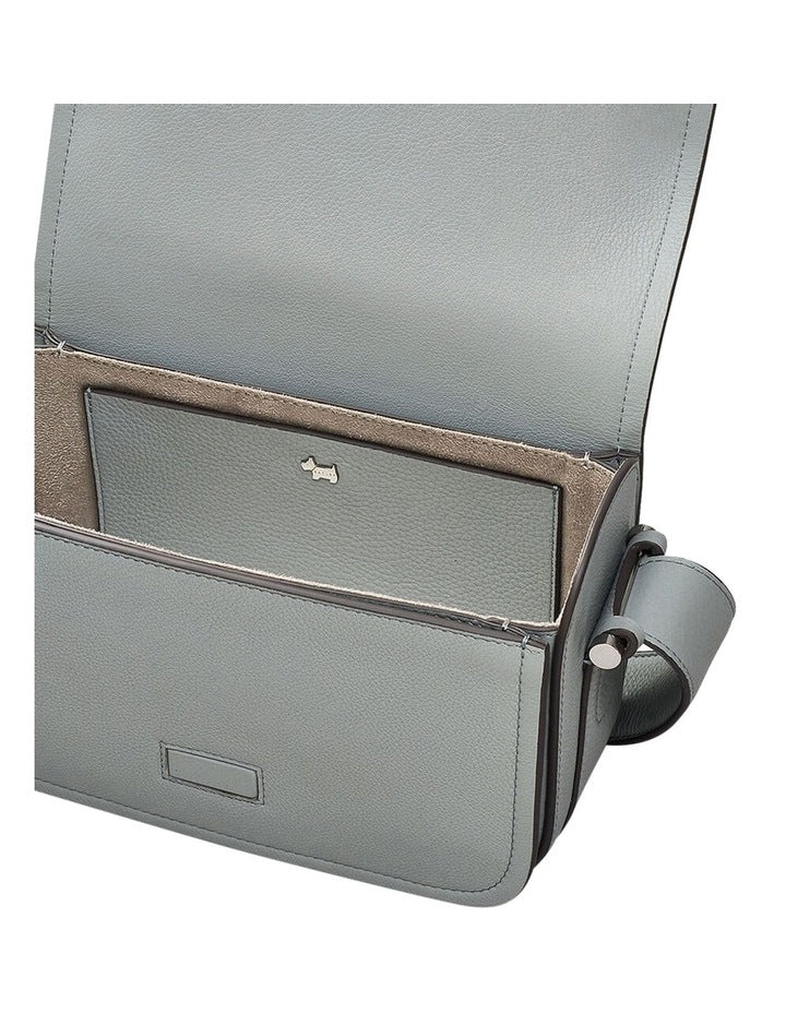 Bathurst Mews Suede Medium Flapover Crossbody Bag in Grey