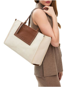 The Burlington Canvas Large Open Top Tote in Beige