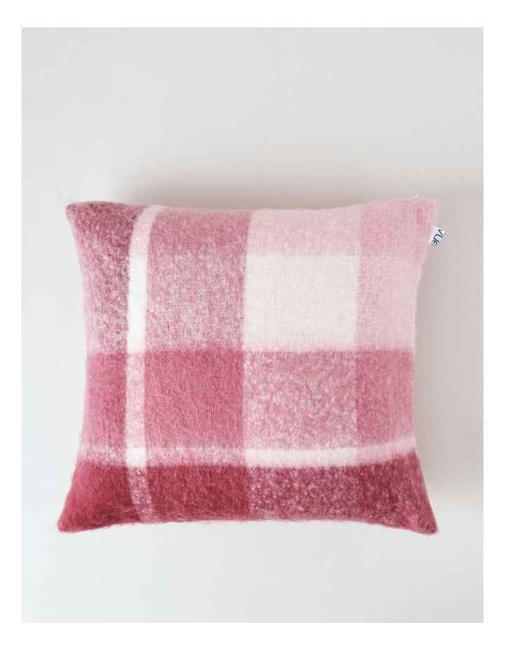 Faux Mohair Check Cushion in Berry