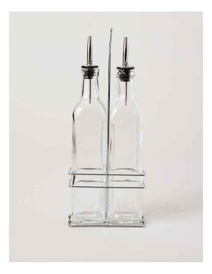 Oil & Vinegar Glass Set With Stand in Clear