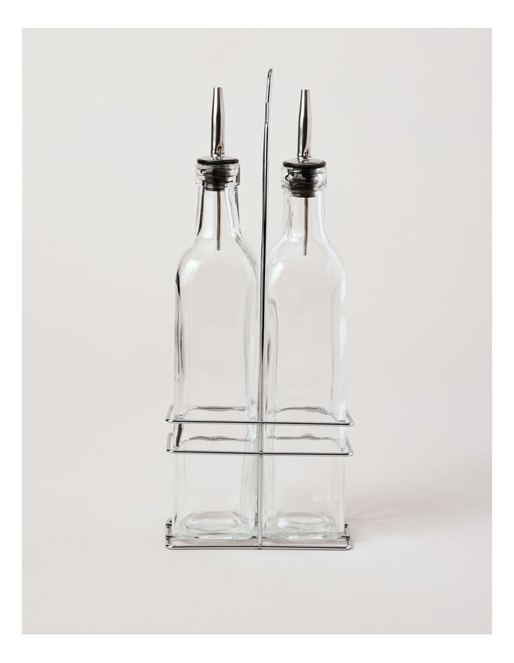 Oil & Vinegar Glass Set With Stand in Clear