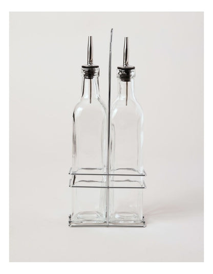 Oil & Vinegar Glass Set With Stand in Clear