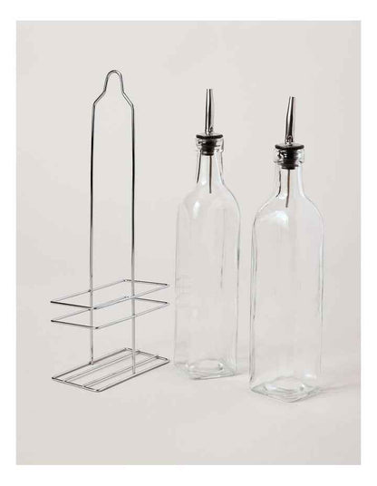 Oil & Vinegar Glass Set With Stand in Clear