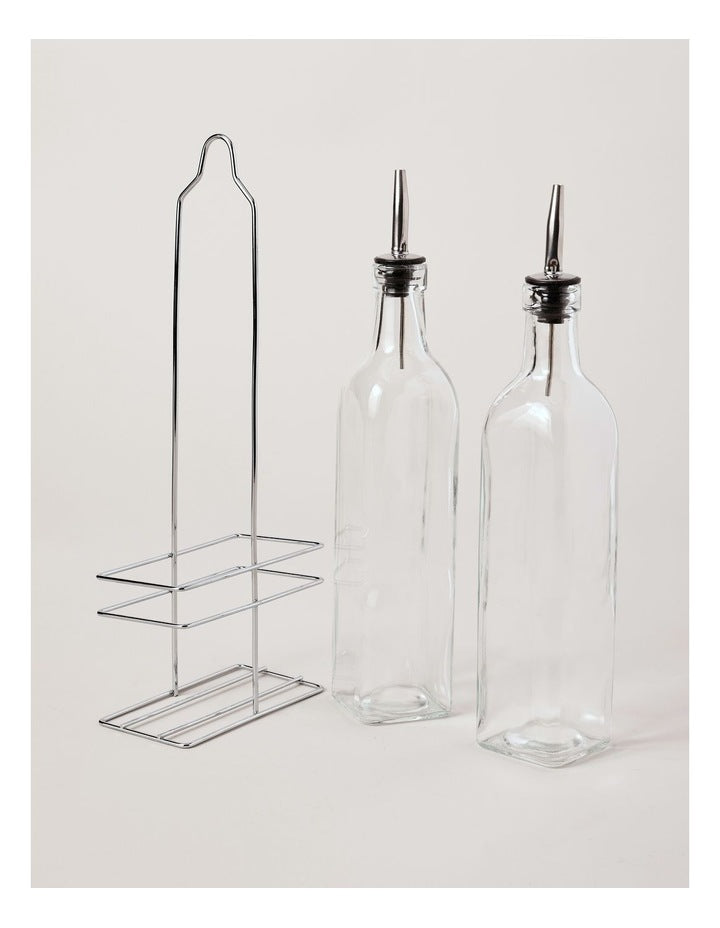 Oil & Vinegar Glass Set With Stand in Clear