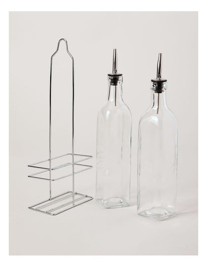 Oil & Vinegar Glass Set With Stand in Clear