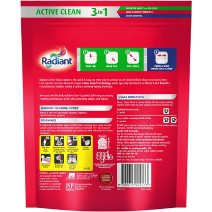 Radiant Active Clean Liquid Laundry Capsules Detergent Washing 28 Pack